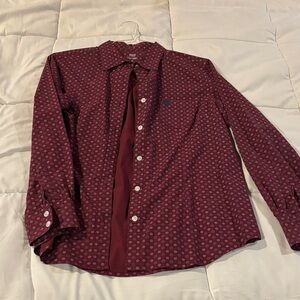 Women's Burgundy Geometric Button Down Shirt